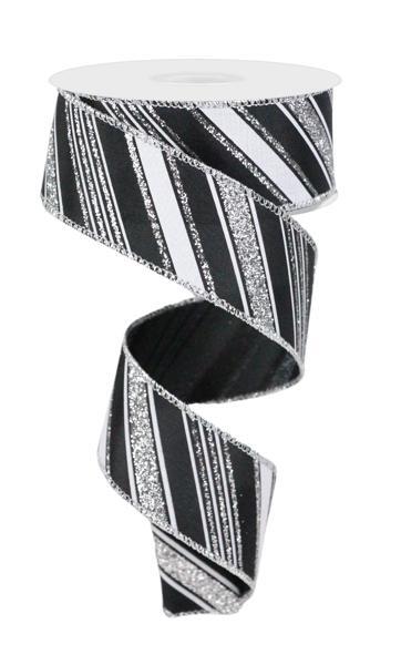 1.5" x 10yd Diagonal Line/Satin