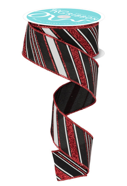 1.5" x 10yd Diagonal Line/Satin