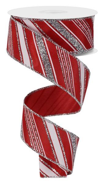1.5" x 10yd Diagonal Line/Satin