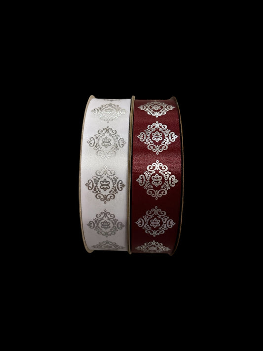 25 Yd Roll Size 9(1 5/16") Damask 3 Imprinted Ribbon