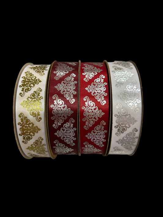 25 Yd Roll Size 9(1 5/16") Damask 5 Imprinted Ribbon