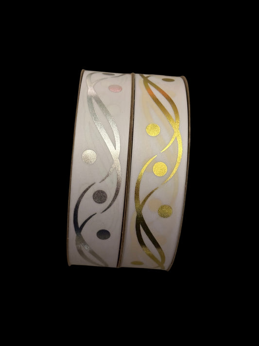 25 Yd Roll Size 9(1 5/16") Waves and Dots Imprinted Ribbon