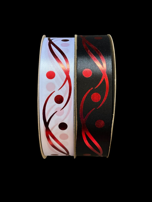 25 Yd Roll Size 9(1 5/16") Waves and Dots Imprinted Ribbon
